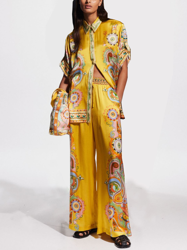 Lina | Women’s Satin Shirt | Oversized Cashew Floral Print
