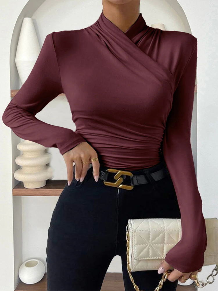 Liora | Women’s T-Shirt | Cross-Over Pleated Cinched