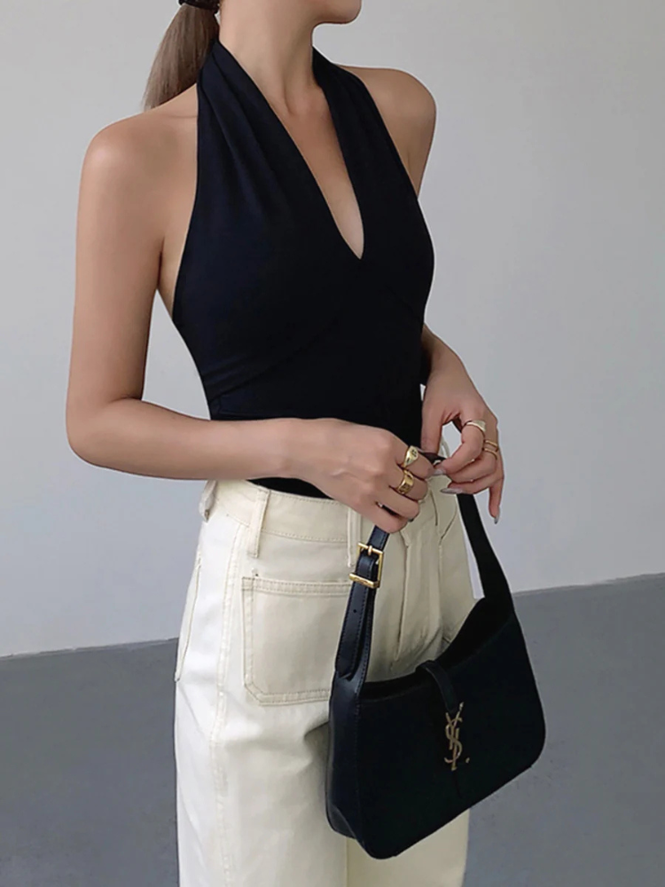 Liora | Women’s Tank Top | V-Neck Halter Open Back