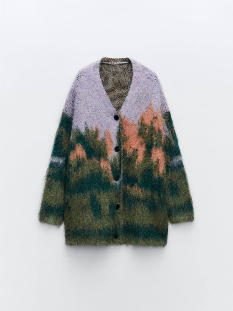 Marin | Women’s Knit Coat | Scenic Patterned Design