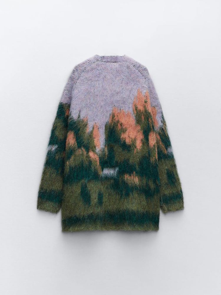 Marin | Women’s Knit Coat | Scenic Patterned Design