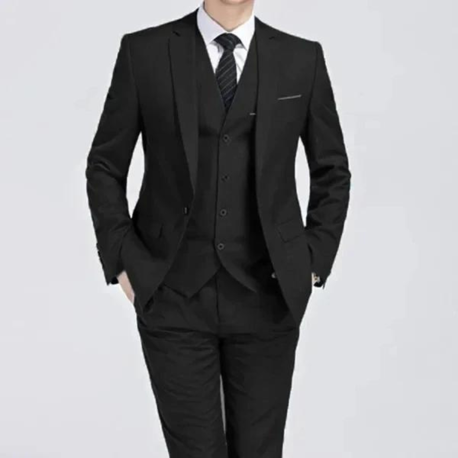 Men’s Three-Piece Suit — Single Button Closure