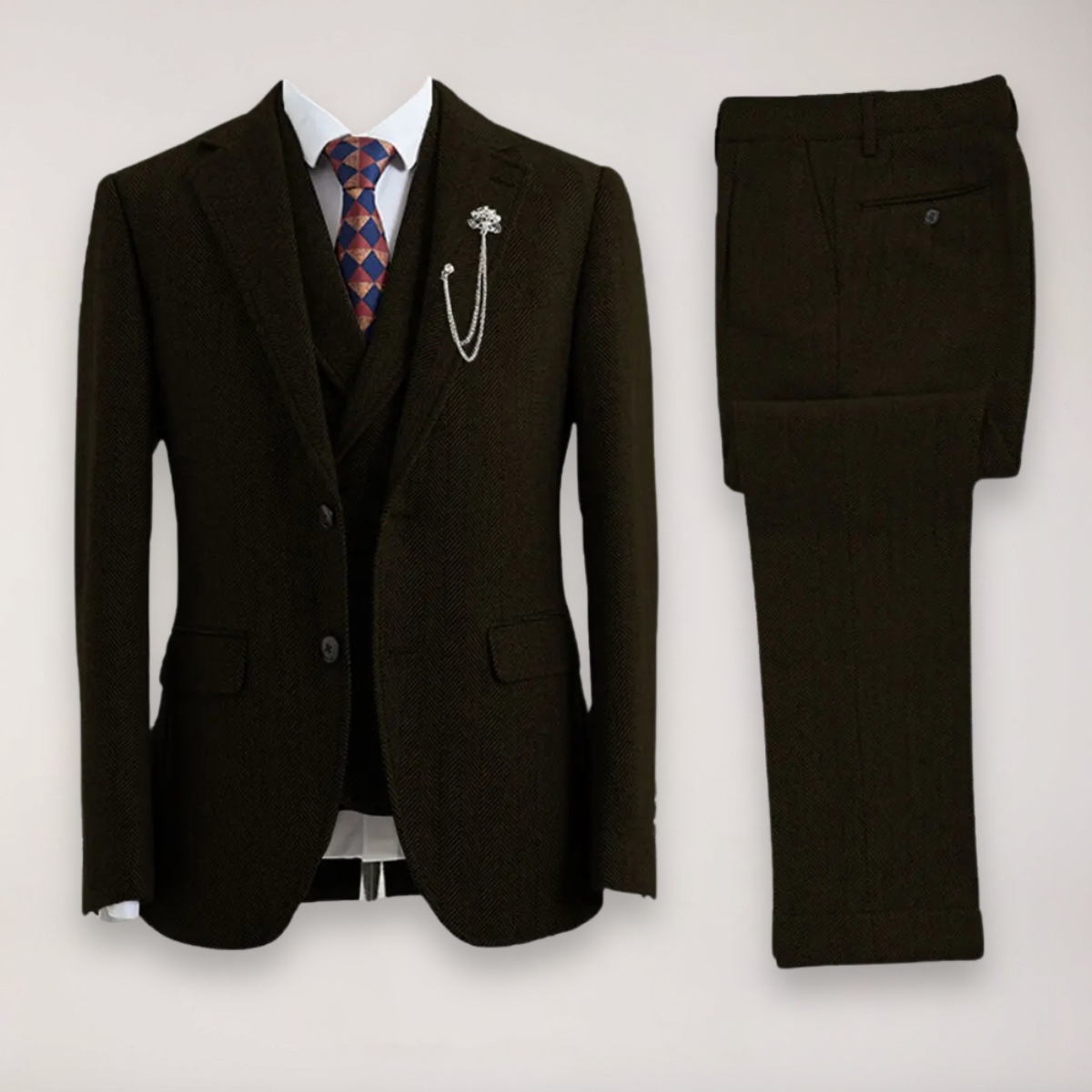 Men's 3-Piece Herringbone Tweed Suit – Jacket, Waistcoat and Trousers
