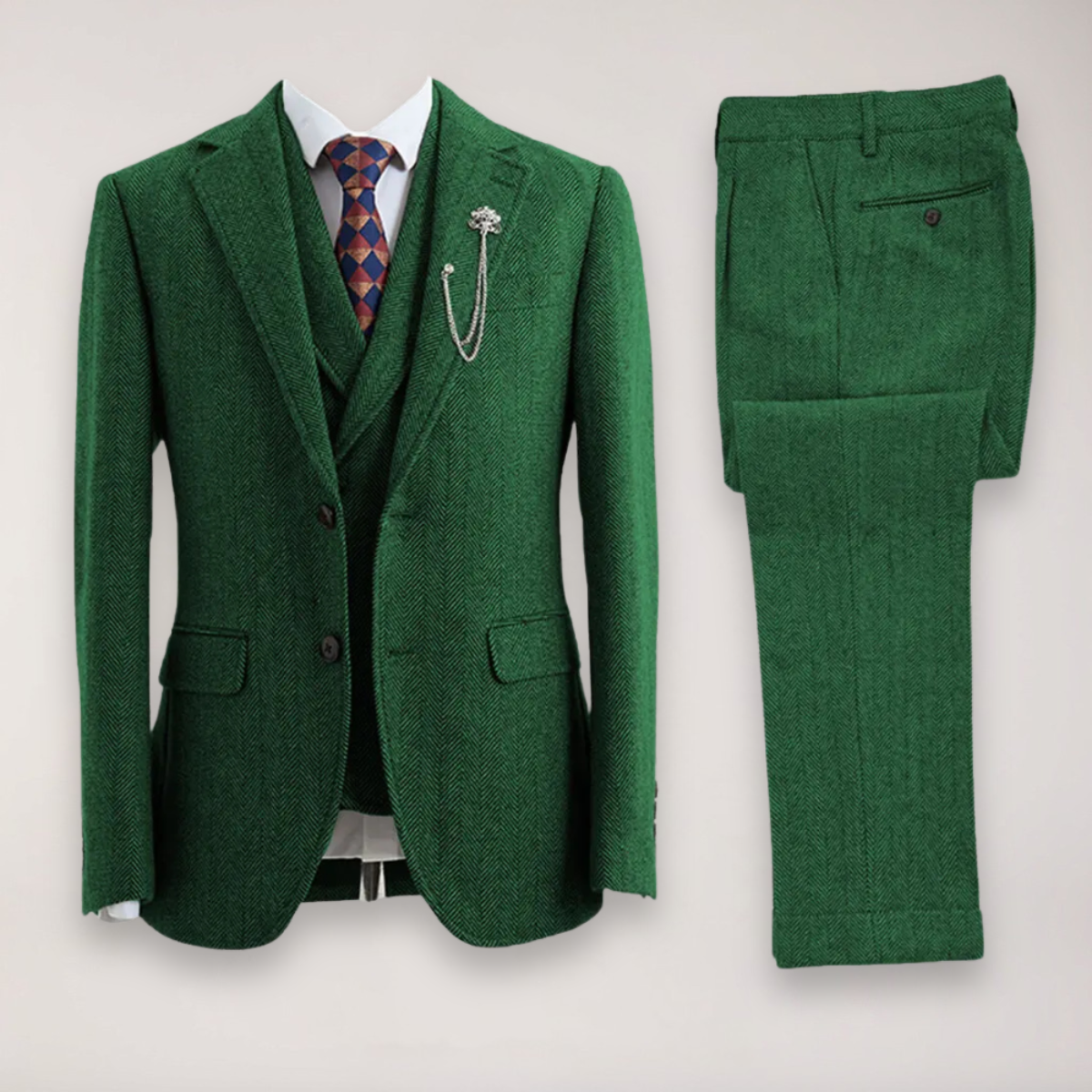 Men's 3-Piece Herringbone Tweed Suit – Jacket, Waistcoat and Trousers