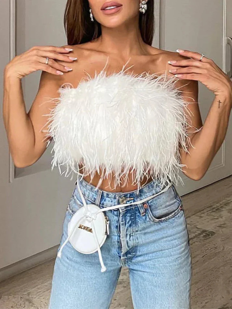 Mireille | Women’s Feather Bandeau Top | Glamorous & Bold