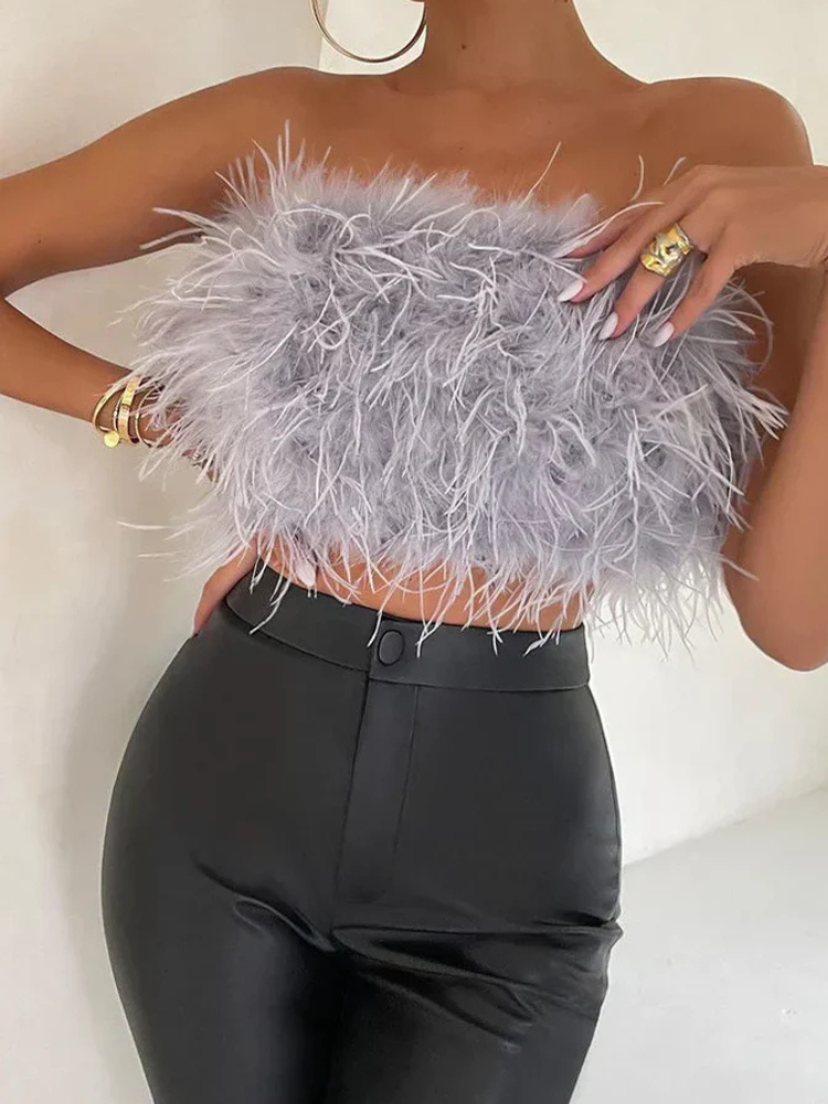 Mireille | Women’s Feather Bandeau Top | Glamorous & Bold