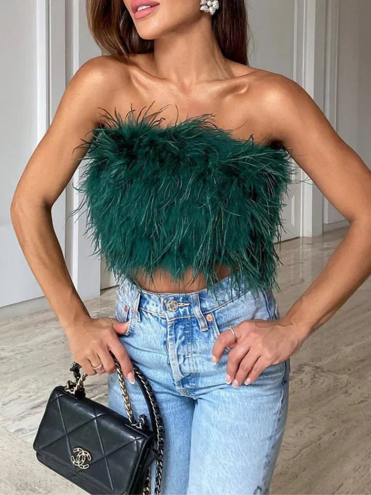 Mireille | Women’s Feather Bandeau Top | Glamorous & Bold