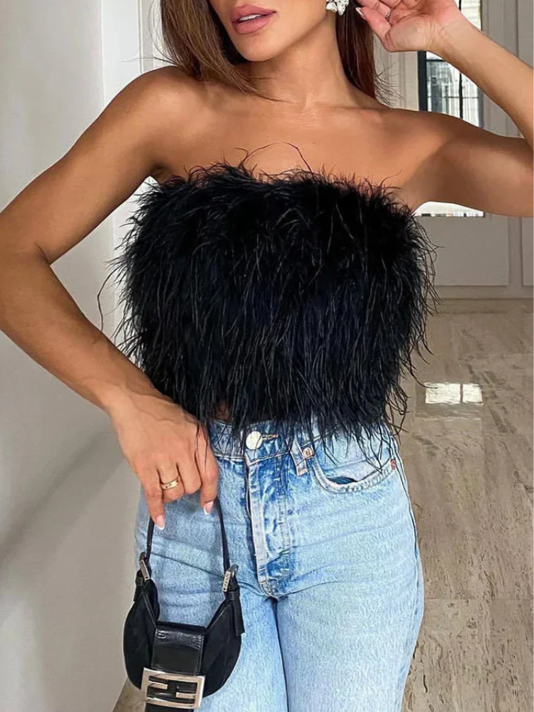 Mireille | Women’s Feather Bandeau Top | Glamorous & Bold