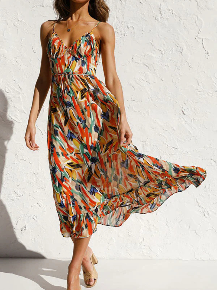 Mirella | Women’s Dress | Colorful Midi Vibrant Flowy