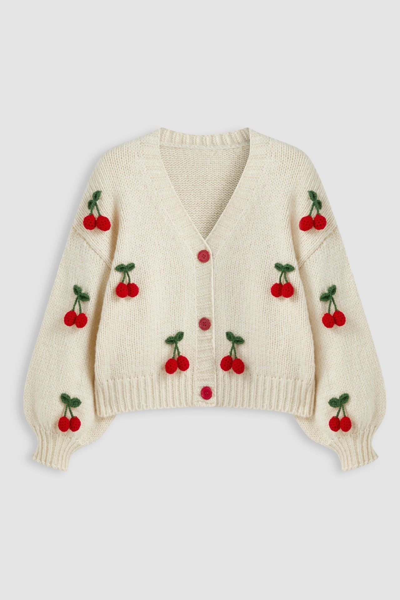 Cherry Embroidered Cardigan | V-Neck | Soft & Playful