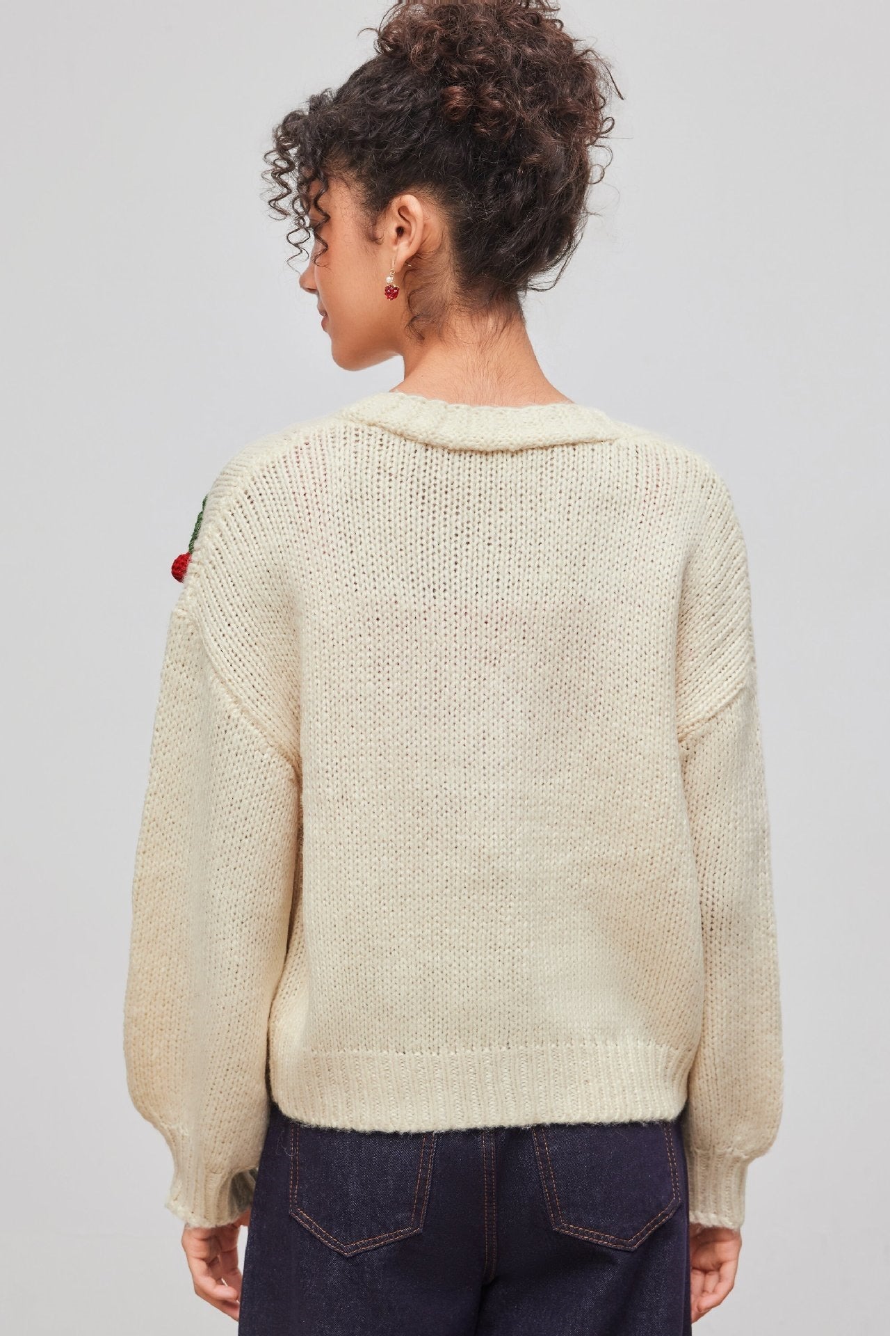 Cherry Embroidered Cardigan | V-Neck | Soft & Playful