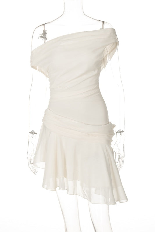 Asymmetrical Off-Shoulder Mini Dress | Elegant & Flowy | Chic & Timeless