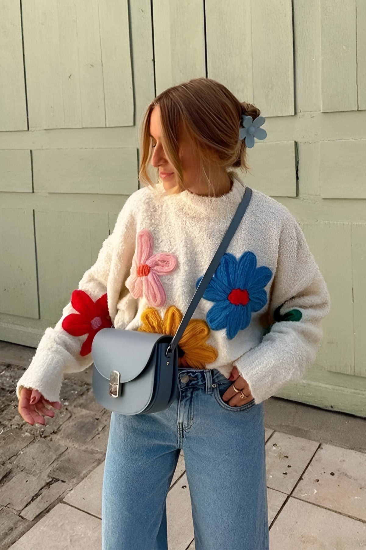 Oversized Floral Knit Sweater | Colorful & Cozy | Playful Statement Piece