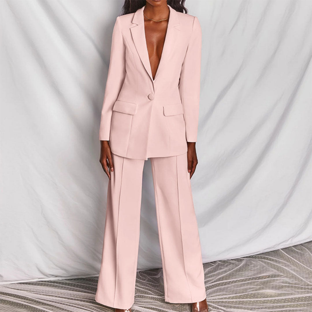 Women’s Blazer and Trouser Set | Polyester Blend Two-Piece Suit