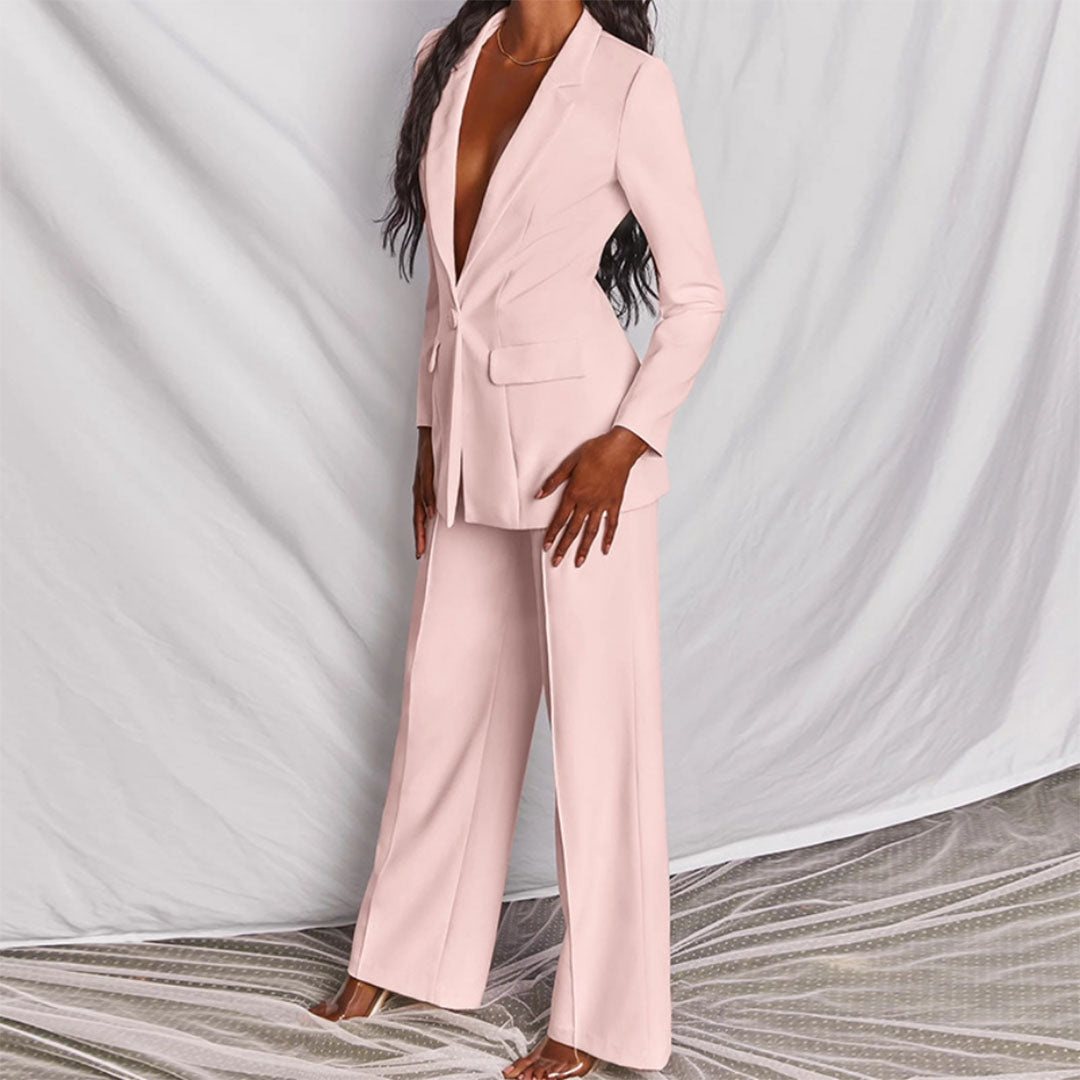 Women’s Blazer and Trouser Set | Polyester Blend Two-Piece Suit