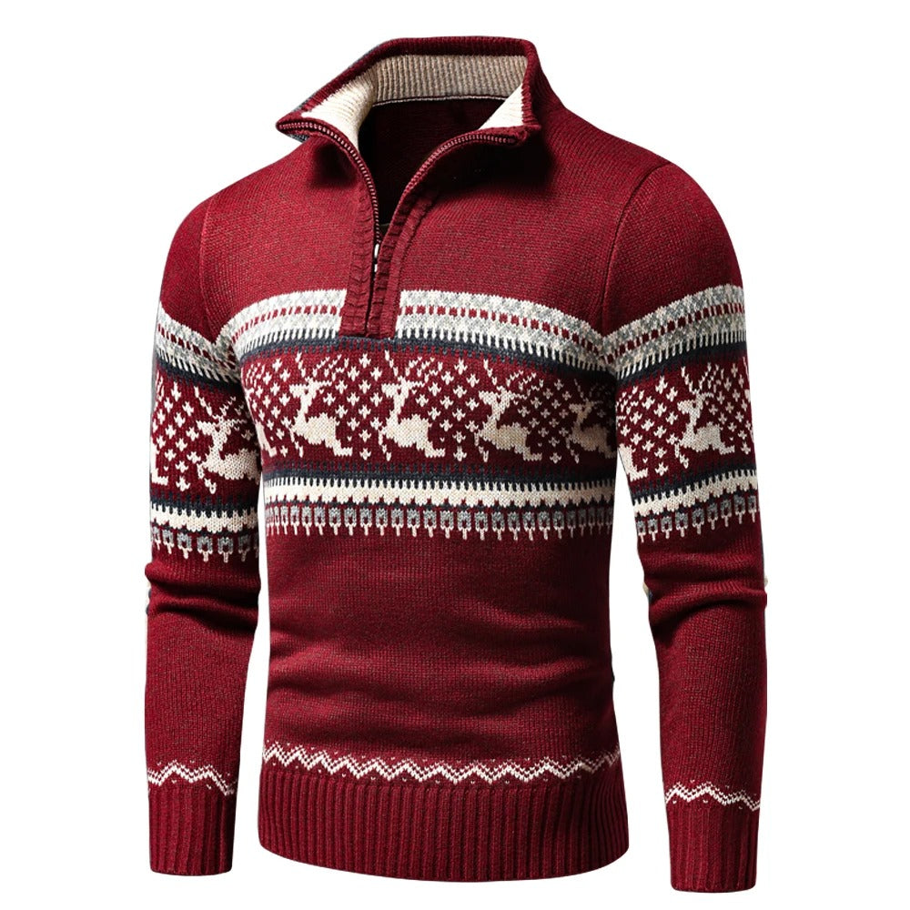 Men’s Festive Sweater – Zip Up High Collar