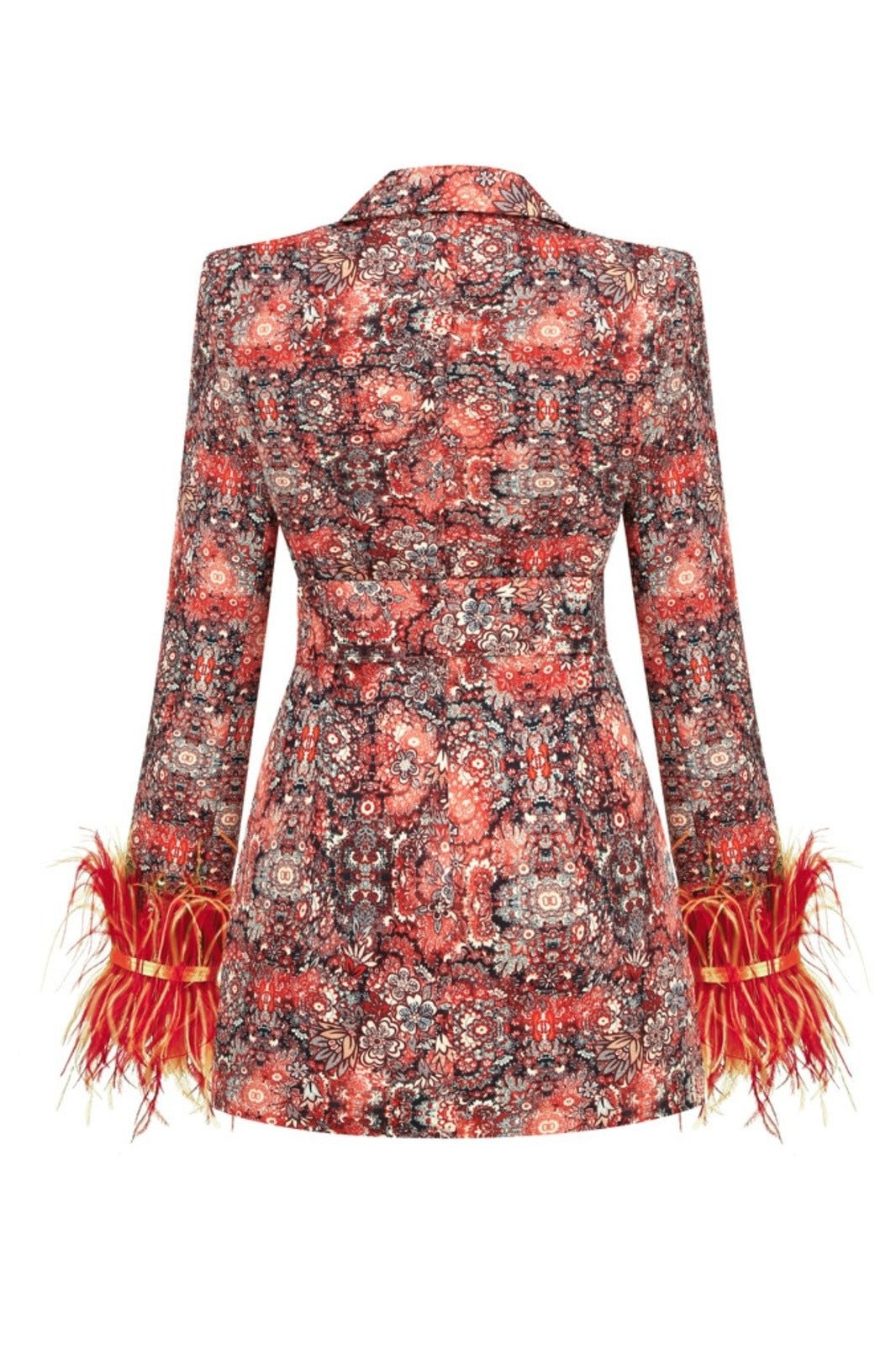 Printed Blazer Mini Dress | Feather Cuffs | Bold & Chic