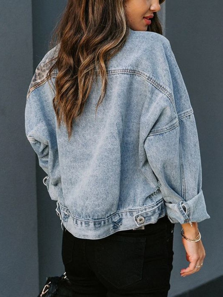 Raya | Women’s Denim Jacket | Leopard Patchwork