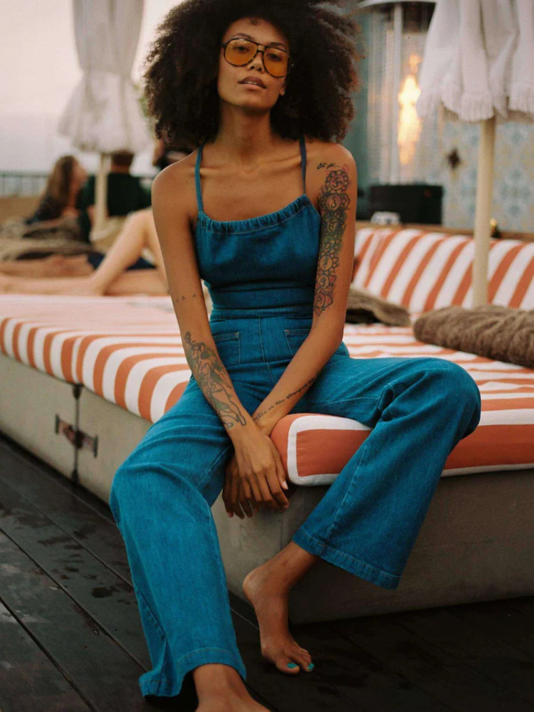 Rheana | Women’s Jumpsuit | Flared Denim Tie-Back