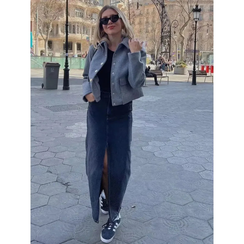 Celandria – Women’s Winter Cropped Button Jacket