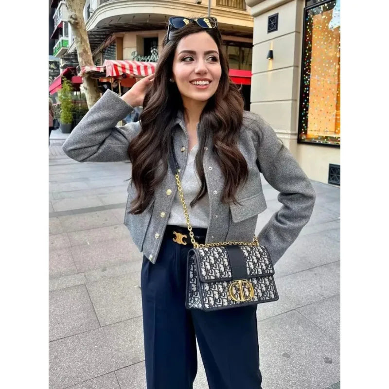 Celandria – Women’s Winter Cropped Button Jacket