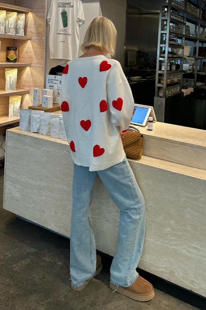 Oversized Heart Print Sweater | Cozy & Playful | Soft Knit