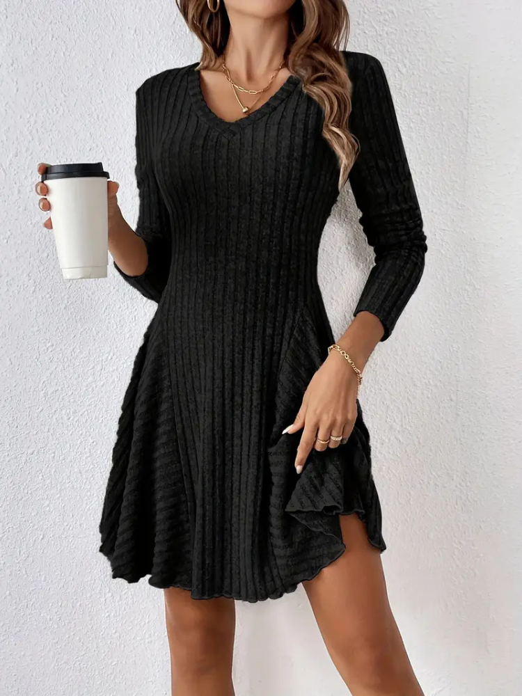 Sarena | Women’s A-Line Dress | Ribbed Long-Sleeve