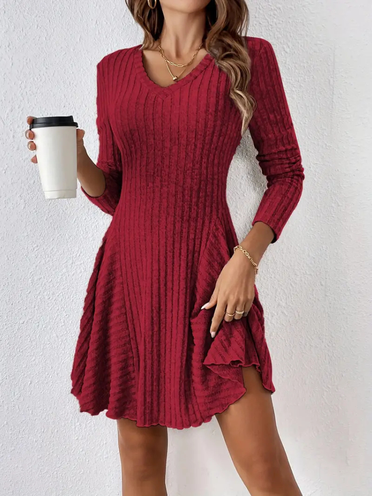 Sarena | Women’s A-Line Dress | Ribbed Long-Sleeve