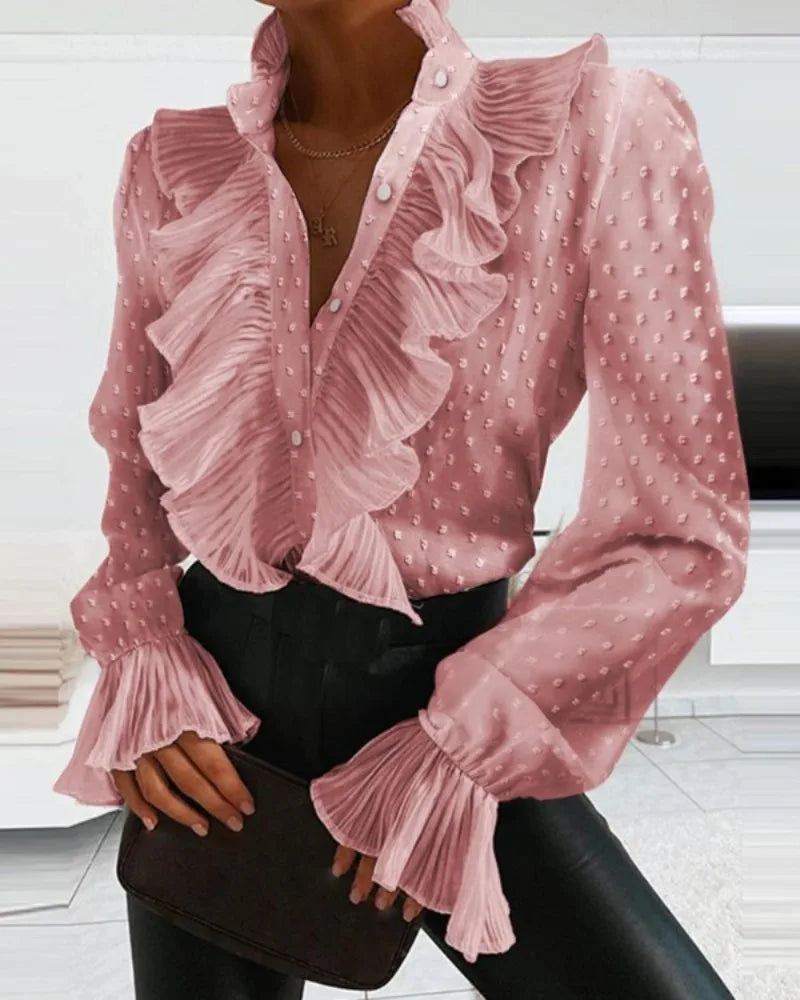 Solena - Blusa de mujer con mangas largas y volantes