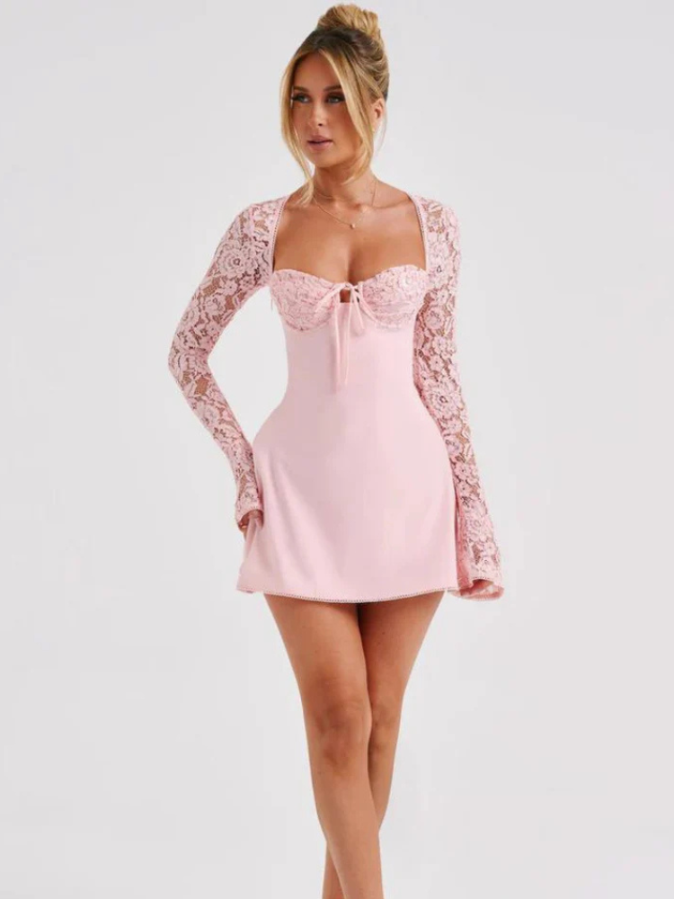Serena | Women’s Mini Dress | Lace-Sleeved & Elegant