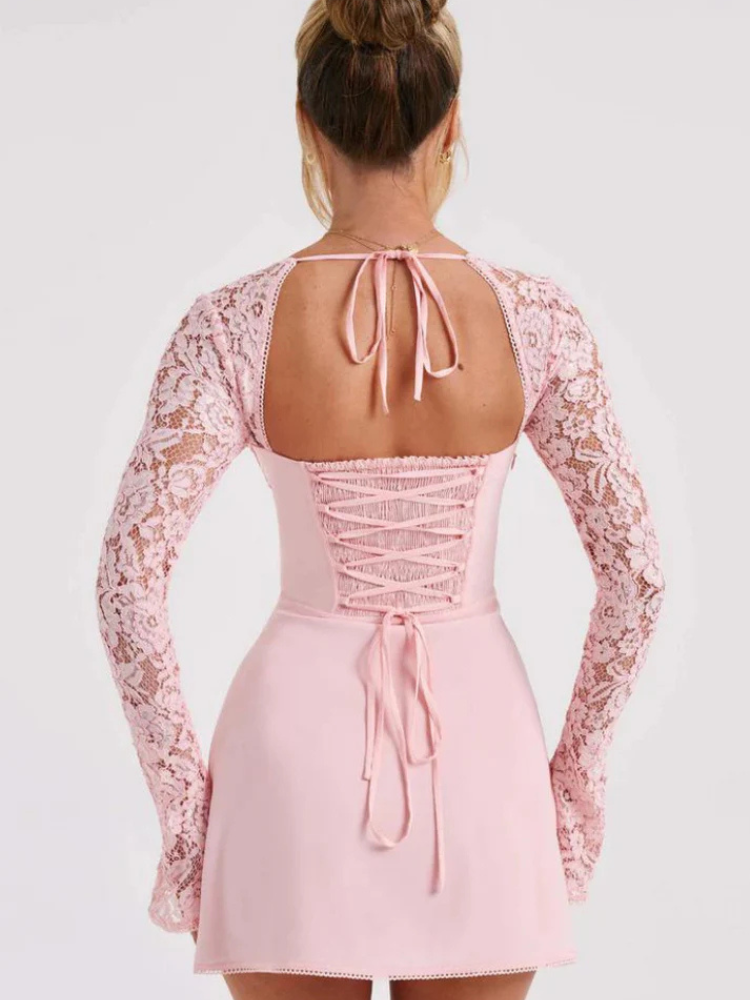 Serena | Women’s Mini Dress | Lace-Sleeved & Elegant
