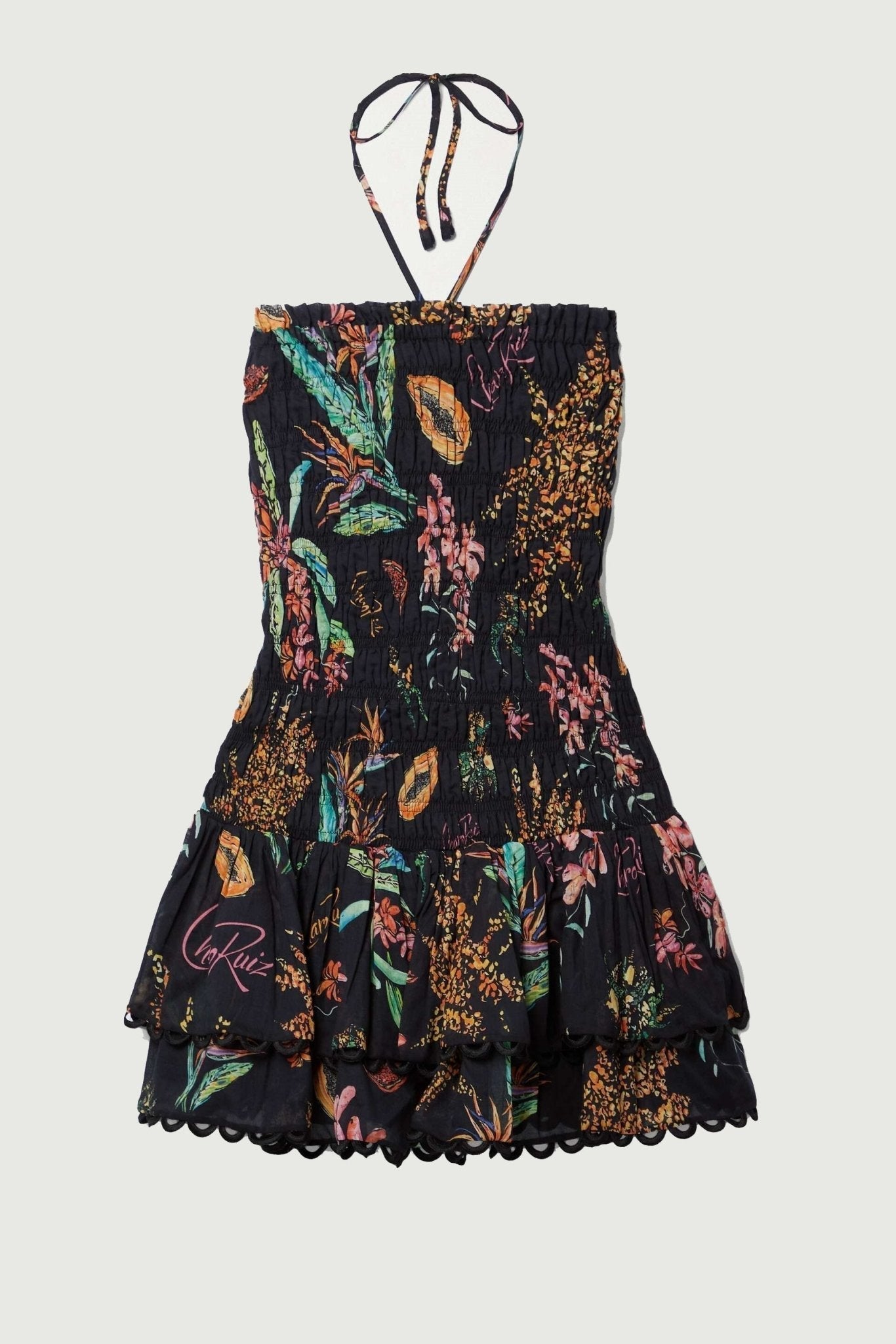 Strapless Embroidered Mini Dress | Elegant | Ruffled Hem