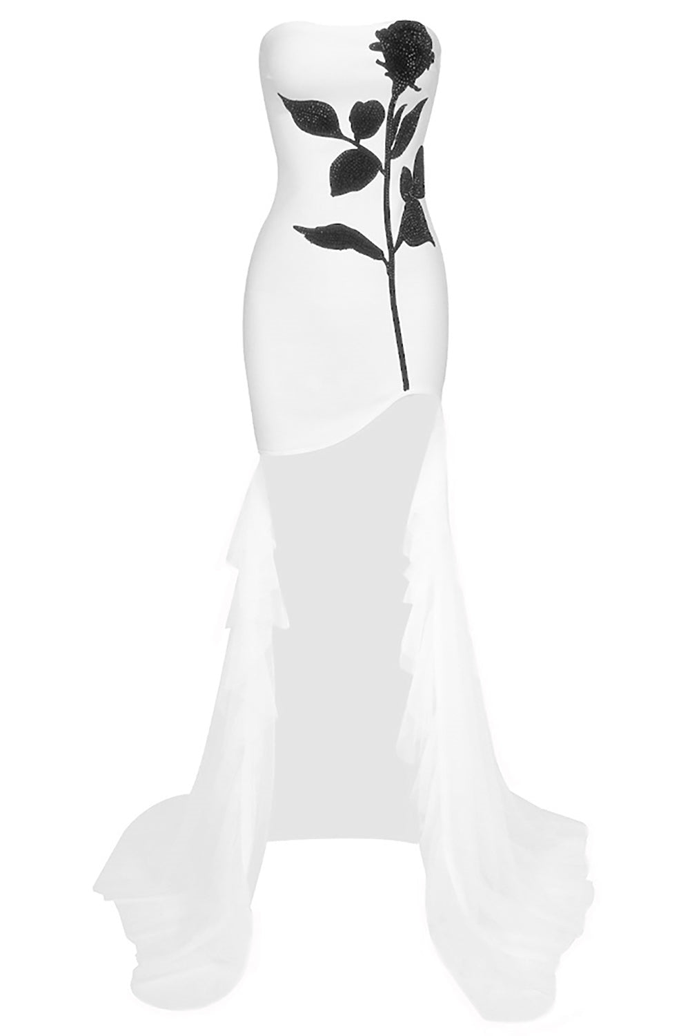 Strapless Asymmetric Gown | Dramatic & Elegant | Sheer Train