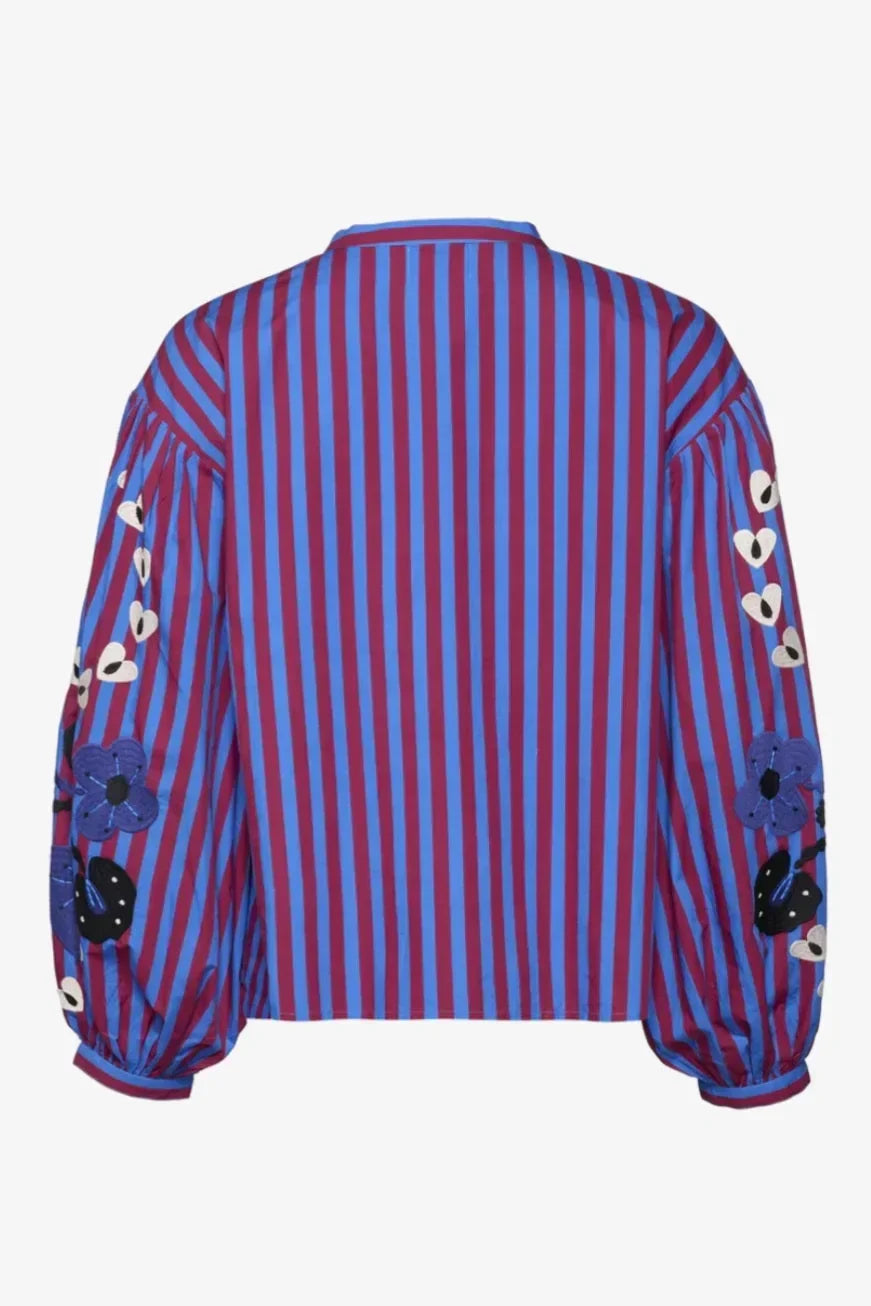 Striped Oversized Blouse | Embroidered Sleeves | Relaxed Fit