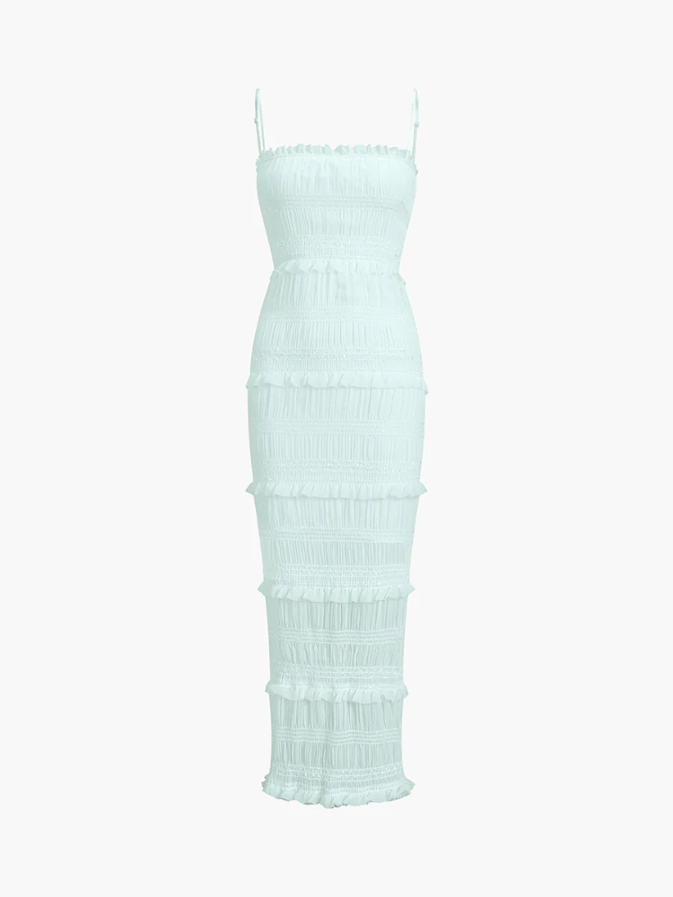 Thalassa | Women’s Midi Dress | Ruffle Zippered Aegean