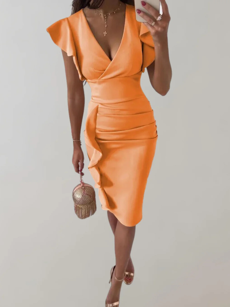 Thalia | Women’s Midi Dress | Ruched-Sleeve