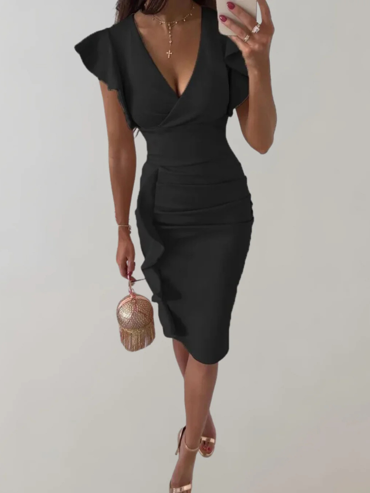 Thalia | Women’s Midi Dress | Ruched-Sleeve
