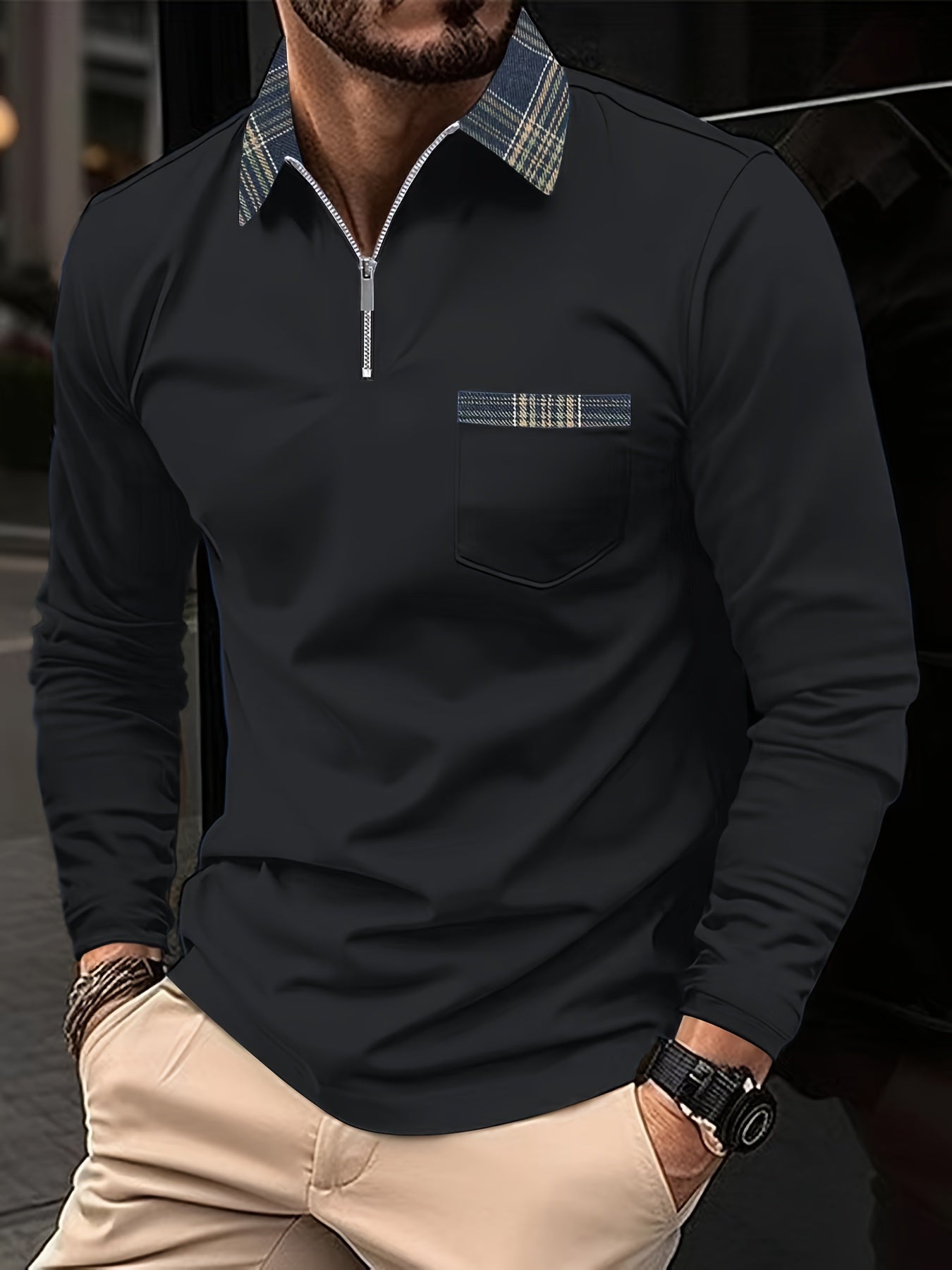 Emeric – Long Sleeve Polo Shirt with Zip Collar