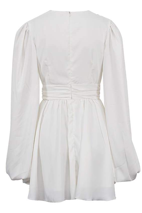 Elegant Flowy Mini Dress | Black & White | Deep V-Neck & Statement Sleeves