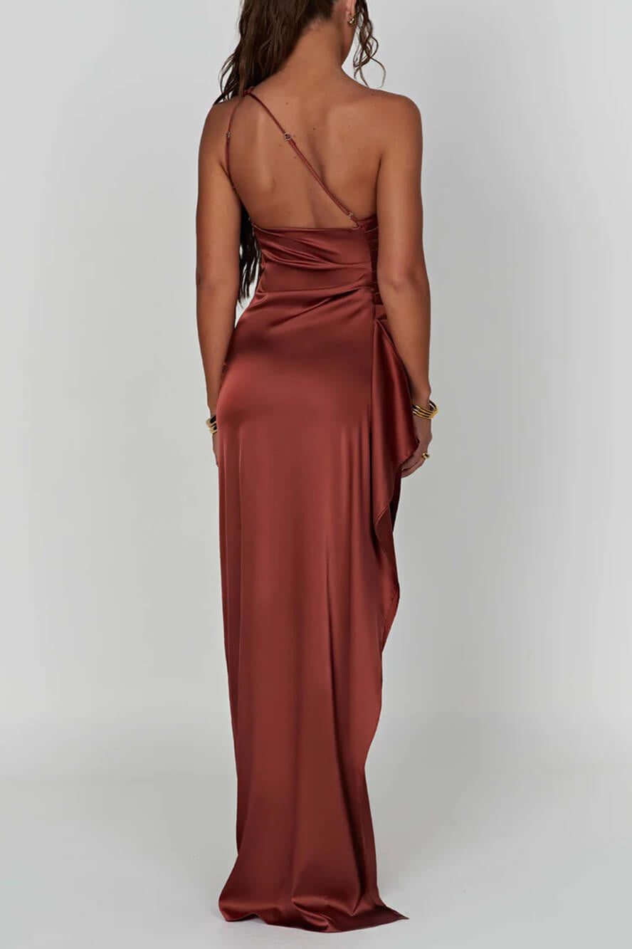 Women’s One-Shoulder Satin Gown | Elegant & Sophisticated | High-Slit Design