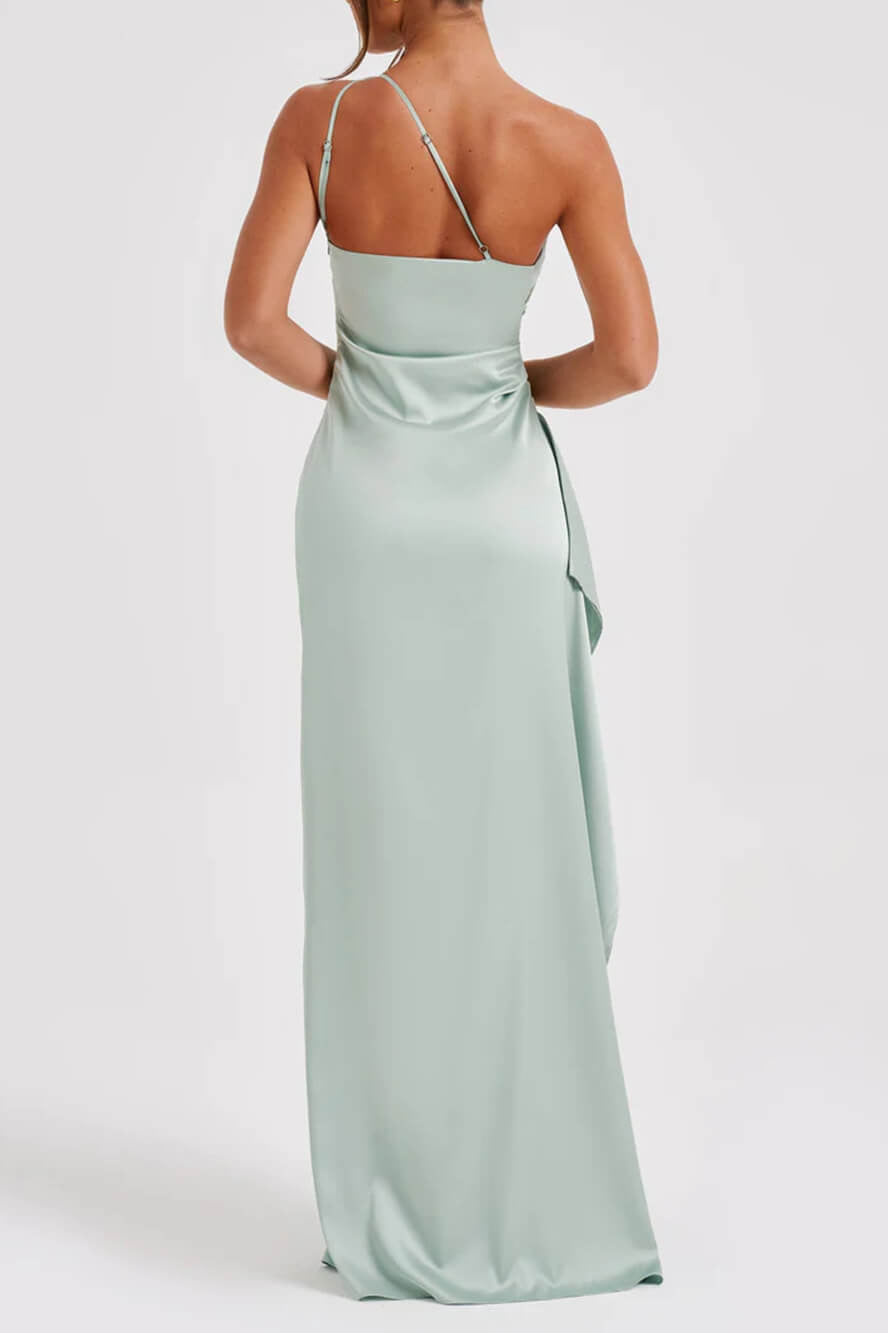 Women’s One-Shoulder Satin Gown | Elegant & Sophisticated | High-Slit Design