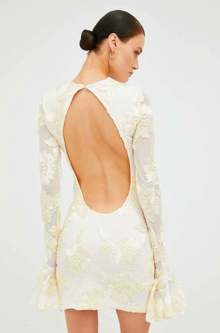 Floral Jacquard Mini Dress | Elegant & Modern | Open Back