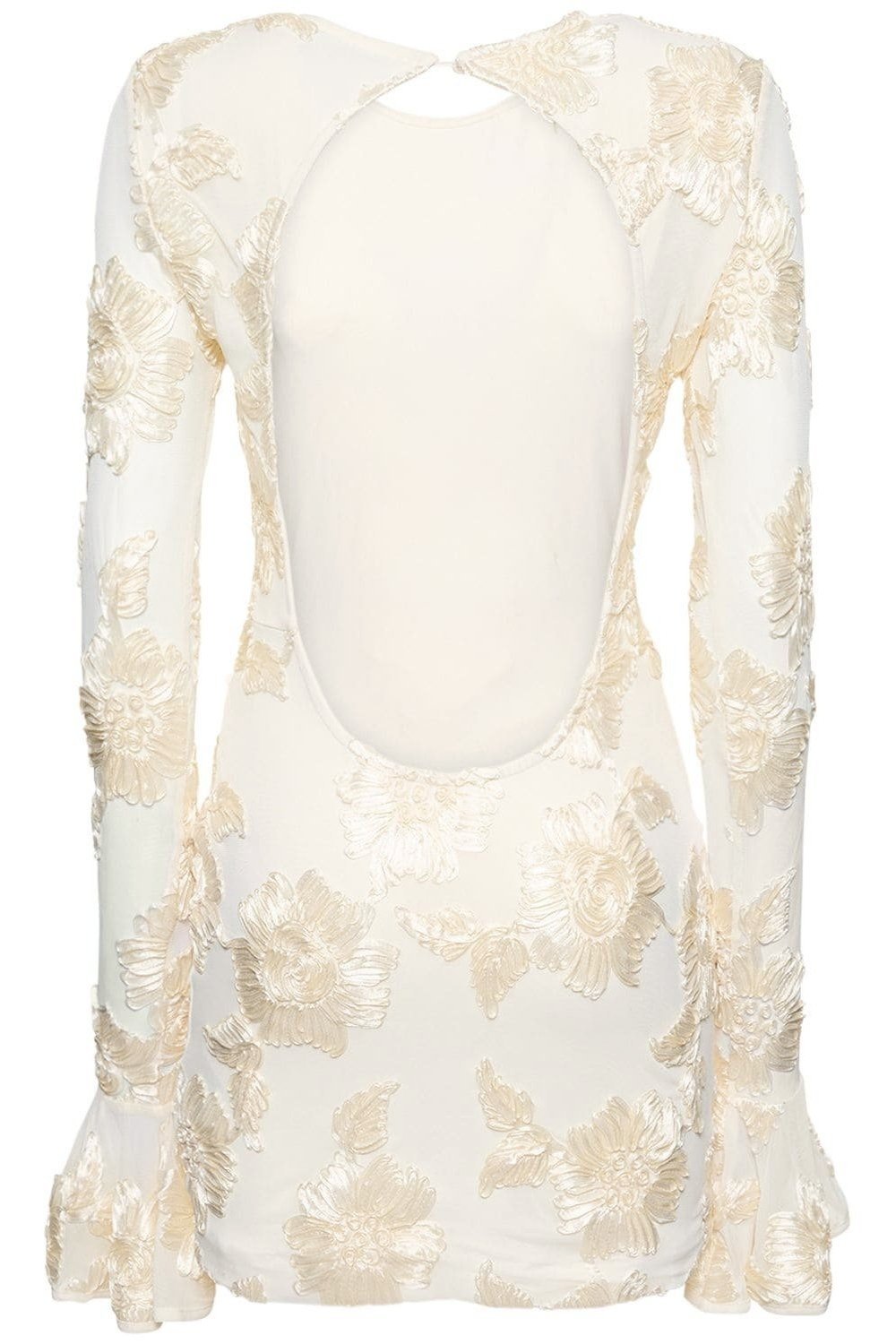 Floral Jacquard Mini Dress | Elegant & Modern | Open Back