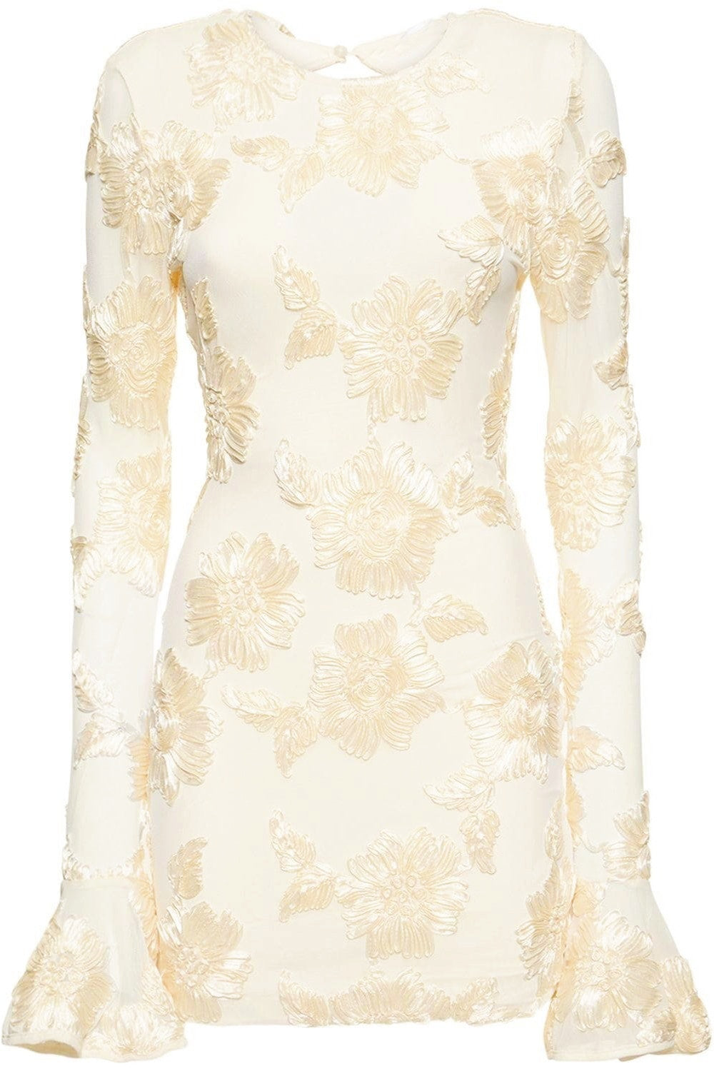 Floral Jacquard Mini Dress | Elegant & Modern | Open Back