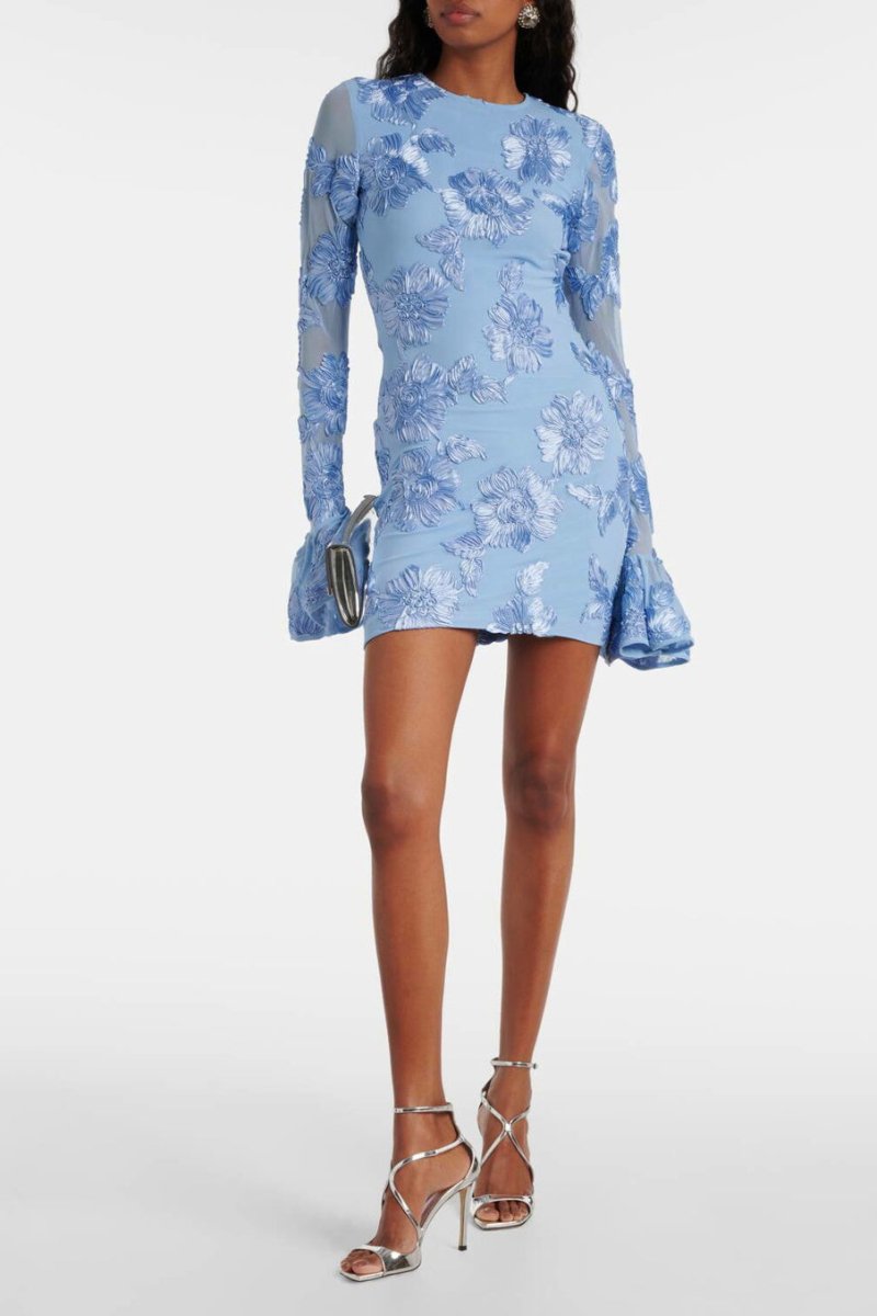 Floral Jacquard Mini Dress | Elegant & Modern | Open Back