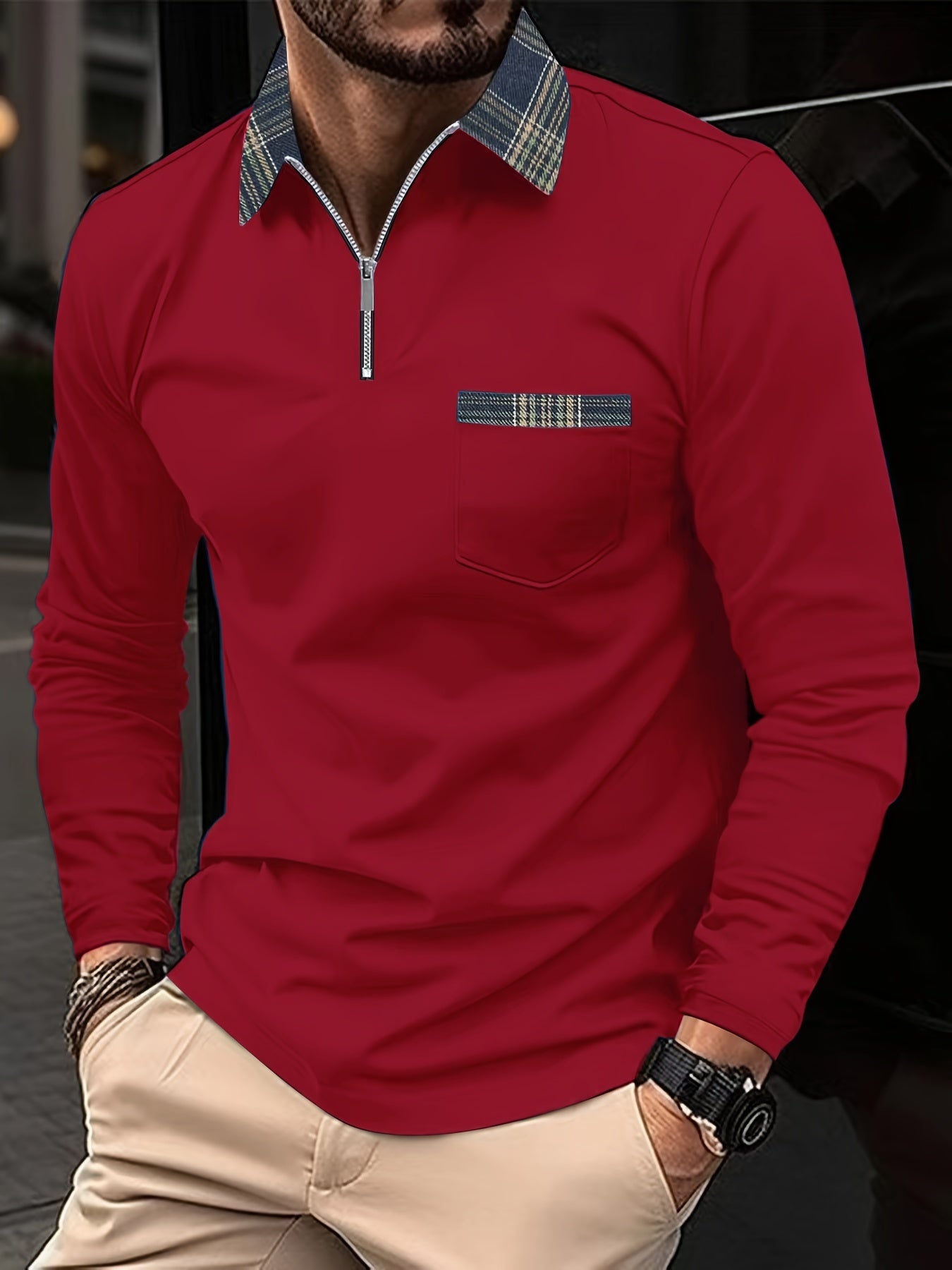 Emeric – Long Sleeve Polo Shirt with Zip Collar