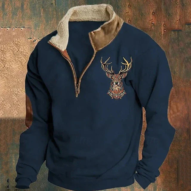 Men's Sweater with Deer Detail | Half Zip