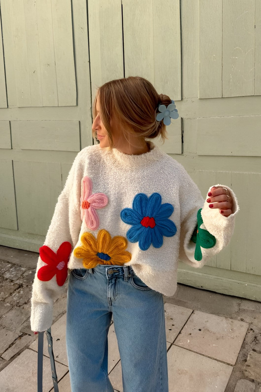Oversized Floral Knit Sweater | Colorful & Cozy | Playful Statement Piece