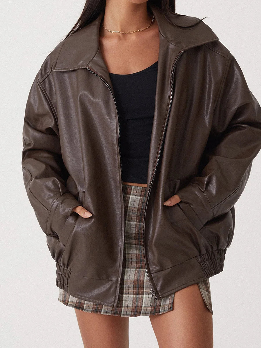 Women’s Casual Bomber Coat – Zip Front
