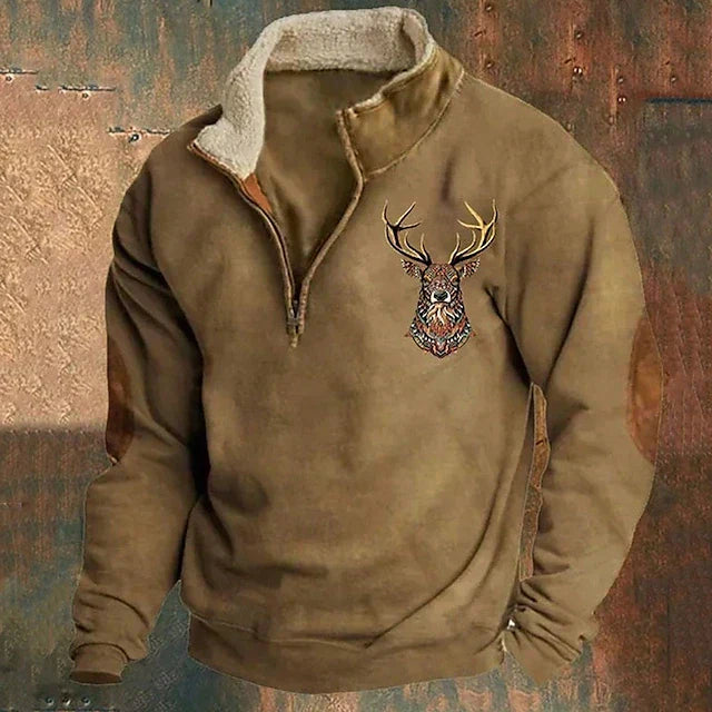 Men's Sweater with Deer Detail | Half Zip